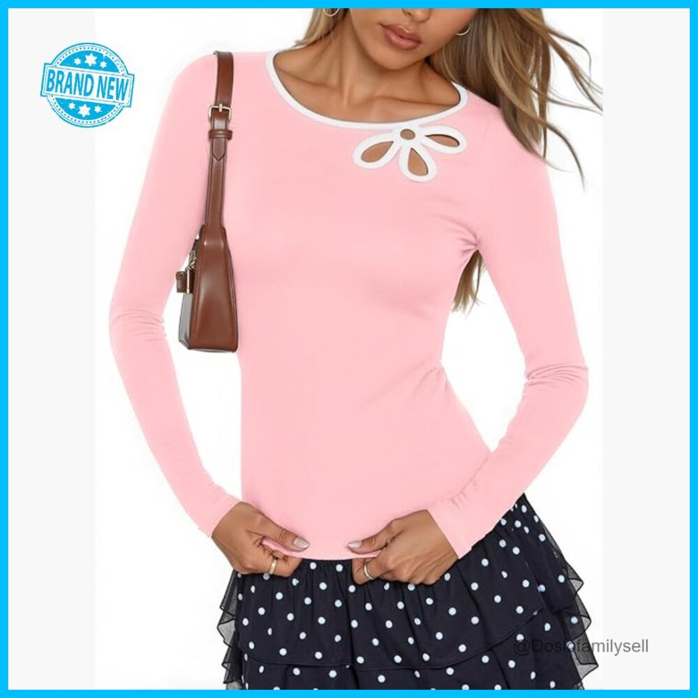 Long Sleeve T-Shirt Y2K Cut Out Boat Neck Slim Fit Chic Casual Going Out Top
